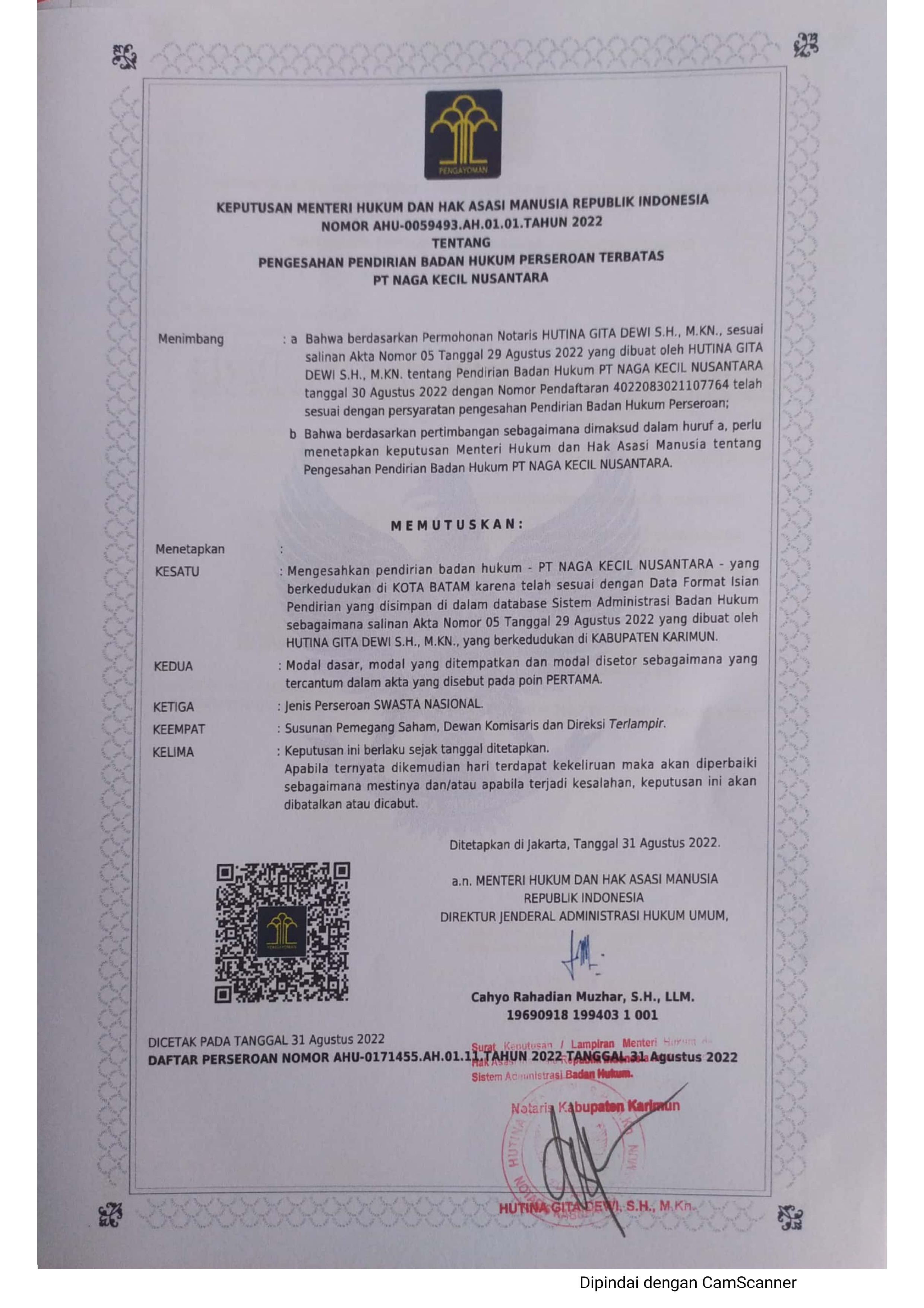 Pengesahan Pendirian Perusahaan